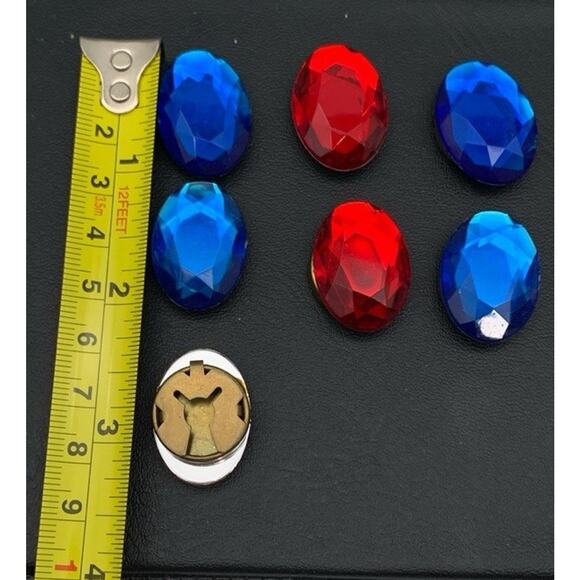 Vintage Lot Of 7 Faceted Blue & Red Oval Rhinestone Button Covers - Picture 3 of 3